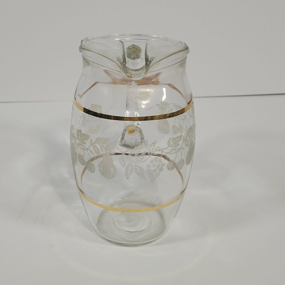Vintage Juice Set Bartlett Collins Glass Pitcher 4 Glasses Golden Fruit‎ Pattern - Picture 5 of 8
